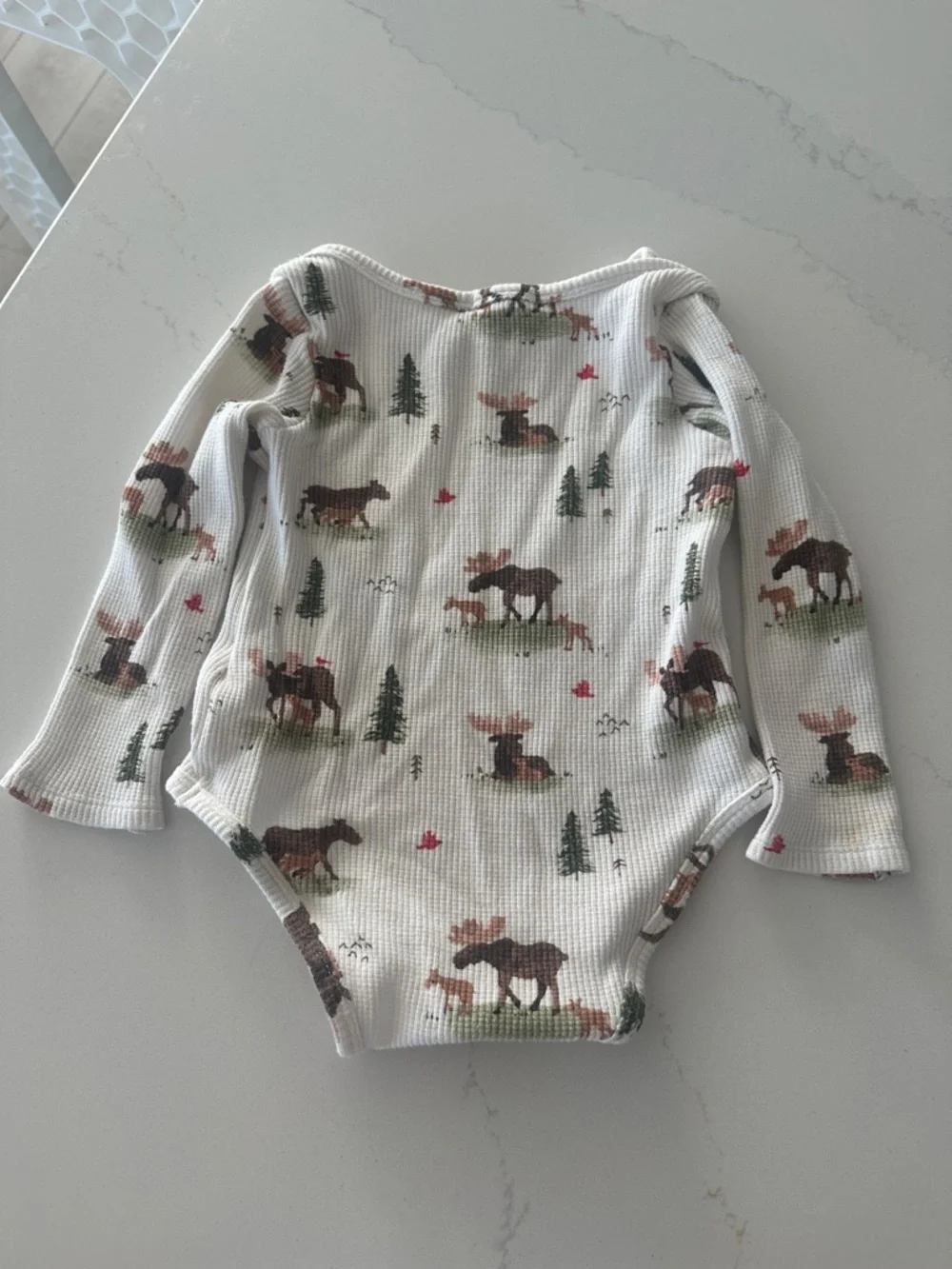 Angel Dear Waffle Knit Moose‎ Forest bamboo blend long sleeve bodysuit 12-18 mon